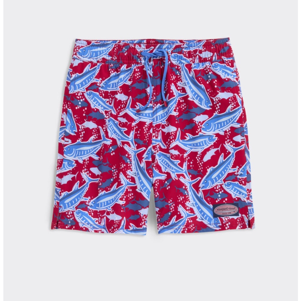 Vineyard Vines Boys' Printed Chappy Swim
Trunks, Bonefish-Red
